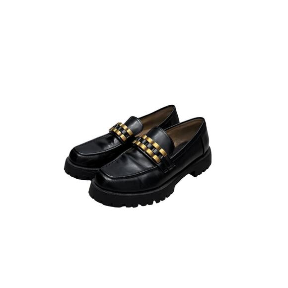 Zara Shoes - Zara Black Patent Faux Leather Chunky Loafers SZ 40 Gold Chain Punk Y2K